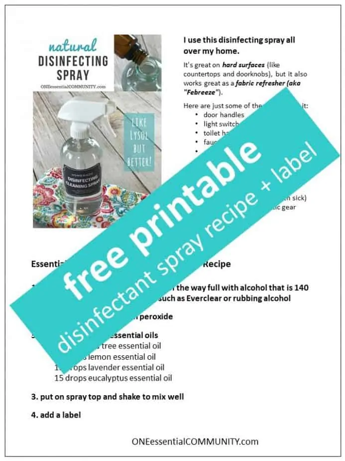 free printable of "Lysol" disinfecting spray recipe