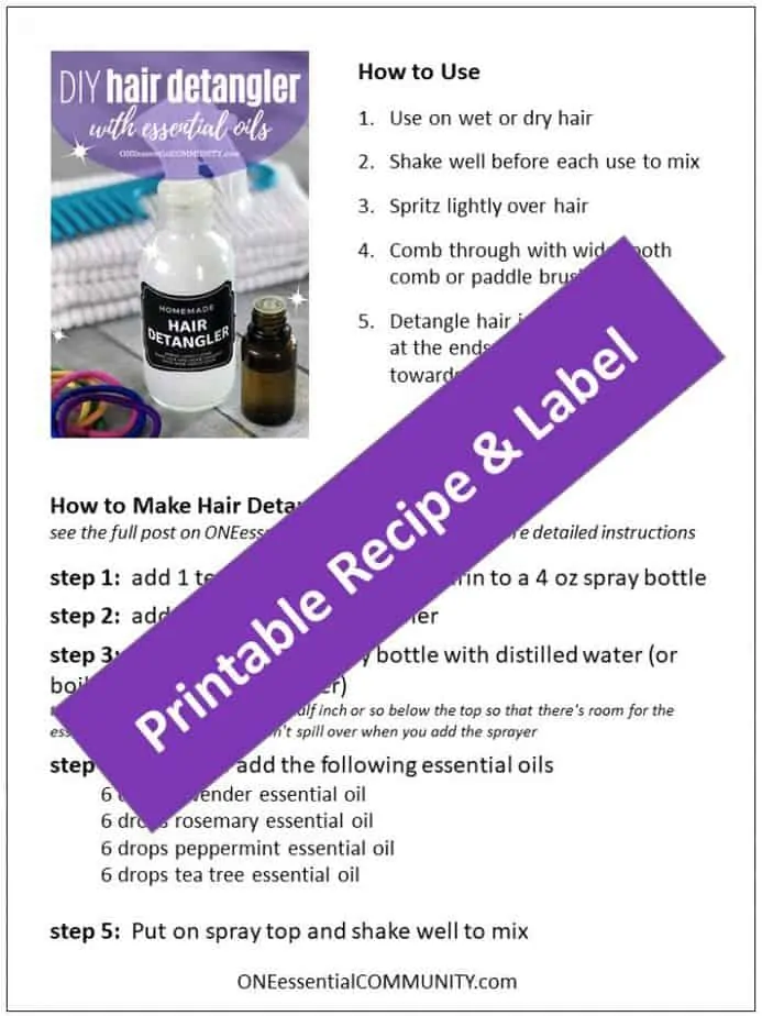 free printable for homemade hair detangler recipe with essential oils