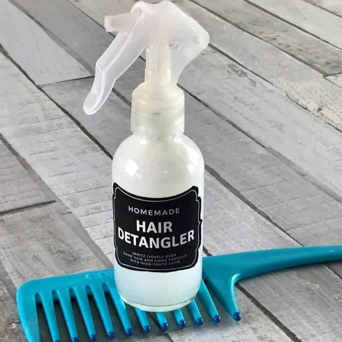 free printable label is put on 4 ounce spray bottle {homemade hair detangler}