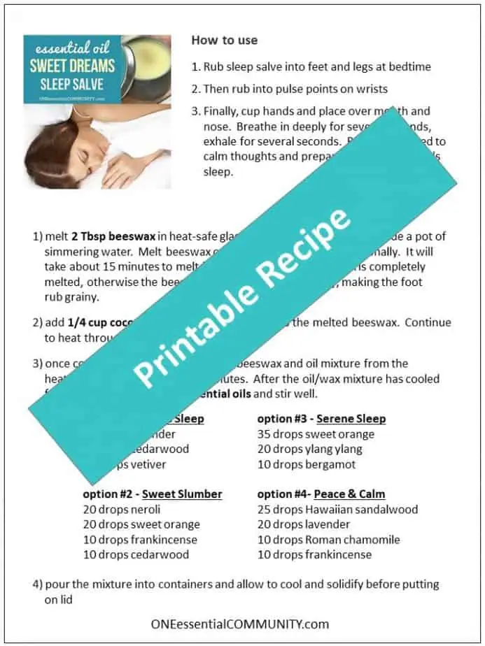click for printable version of essential oil sleep salve recipe