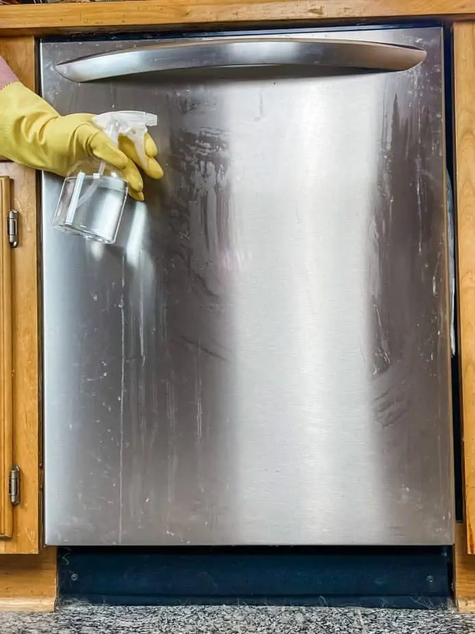 using homemade stainless steel polish (made with essential oils) to clean the front of dishwasher