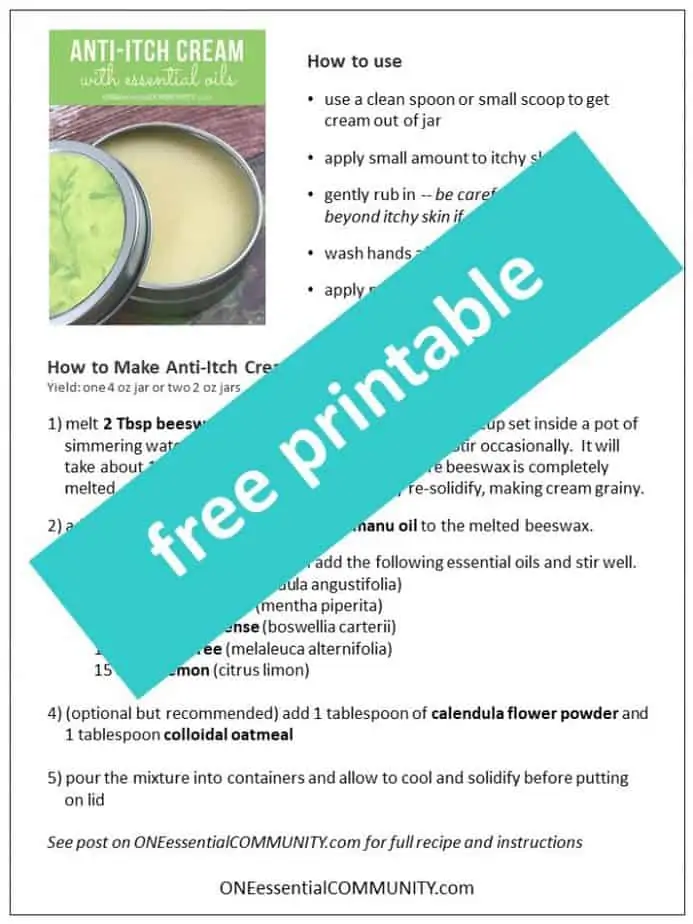 free printable of DIY anti-itch cream recipe