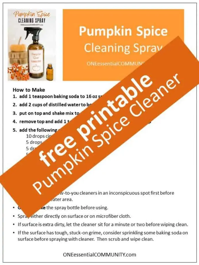 free printable of pumpkin spice cleaning spray recipe and printable labels