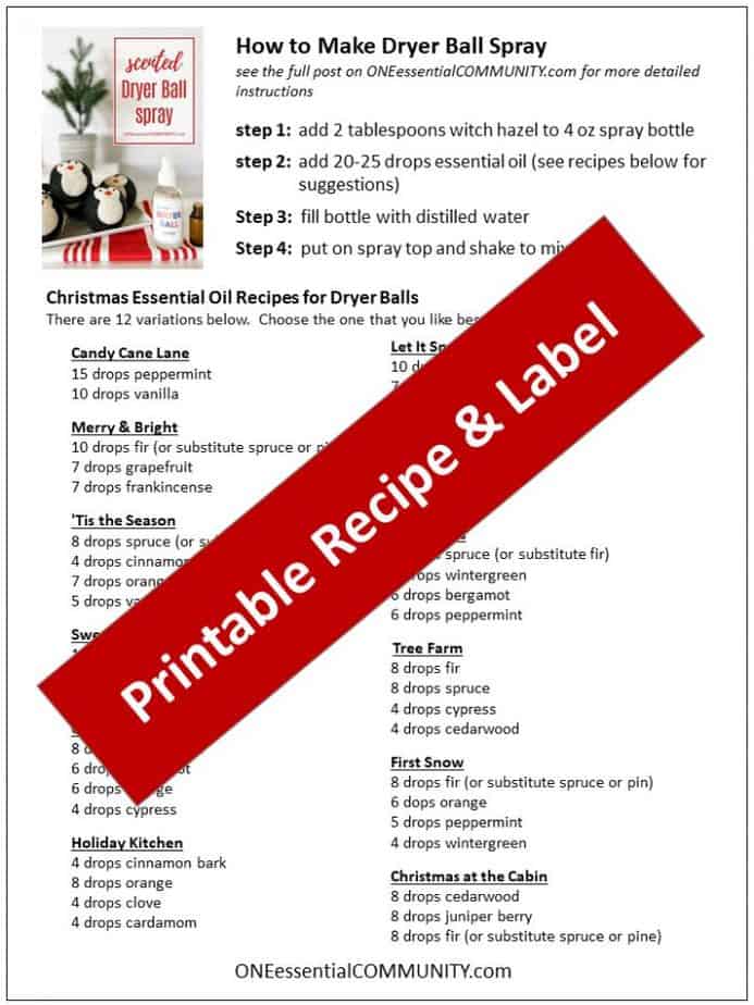 free printable for scented dryer ball spray by oneessentialcommunity.com