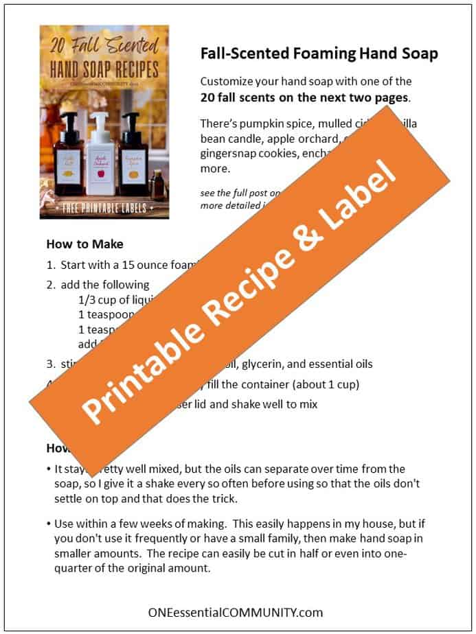 free printable recipes and labels for fall scented hand soap