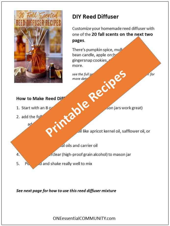 free printable for DIY reed diffuser and 20 fall scents